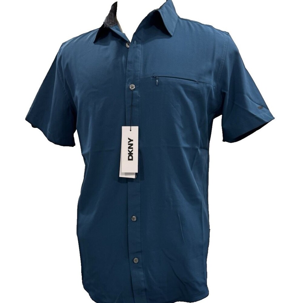 DKNY Teal Medium Men's Short Sleeve Shirt